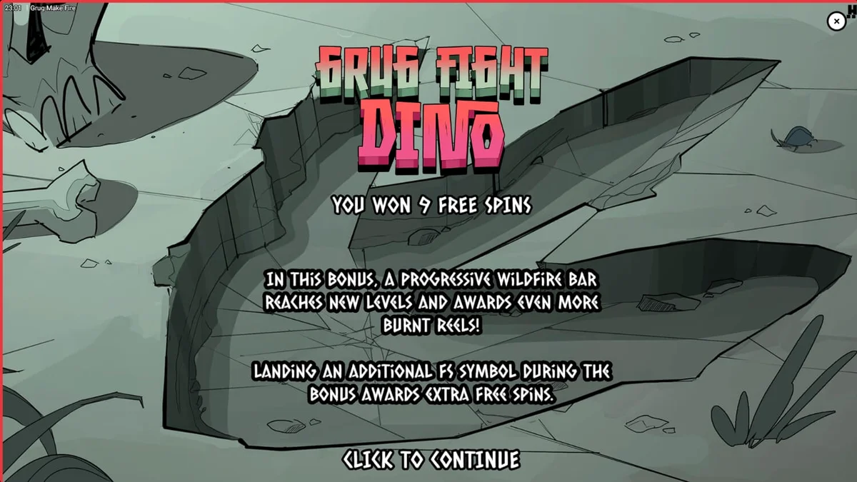 Grug Make Fire slot game interface na nagpapakita ng caveman at apoy